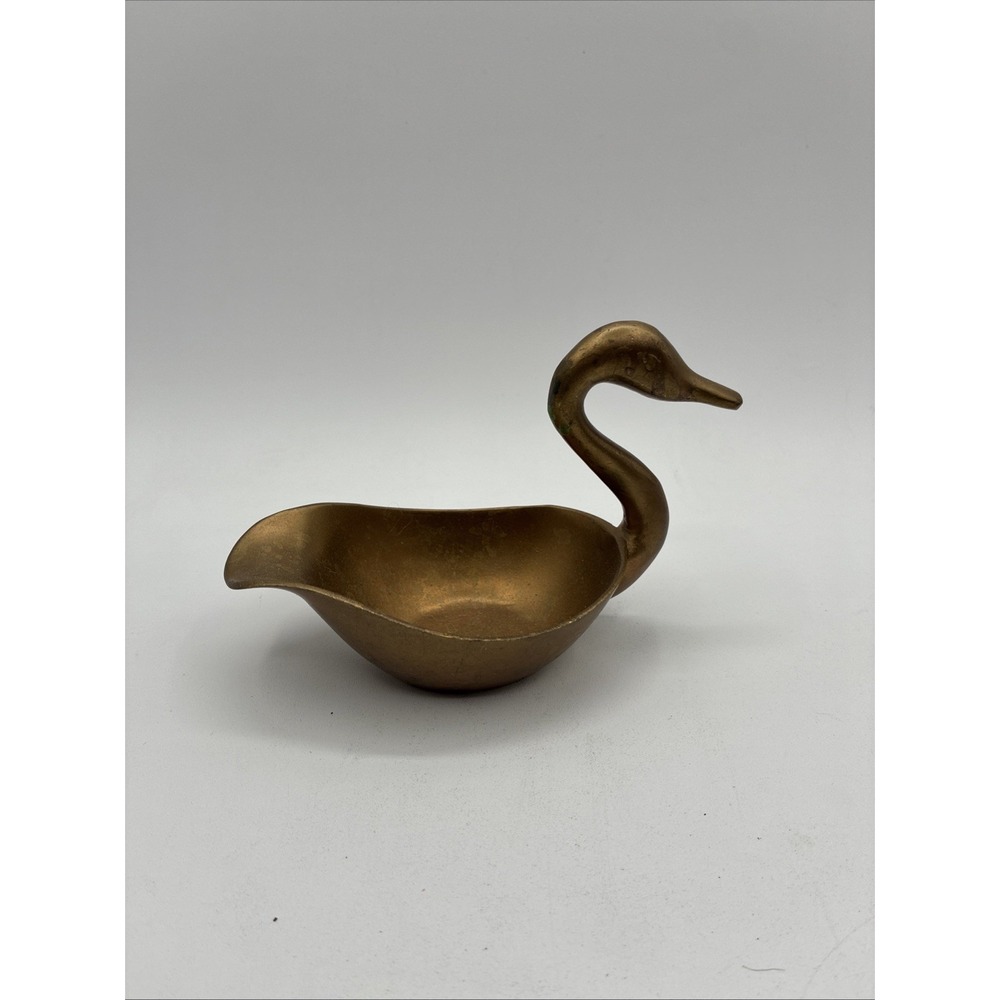 Vintage Brass Swan Bird Trinket Jewelry Tray Dish 3.5 X 6"